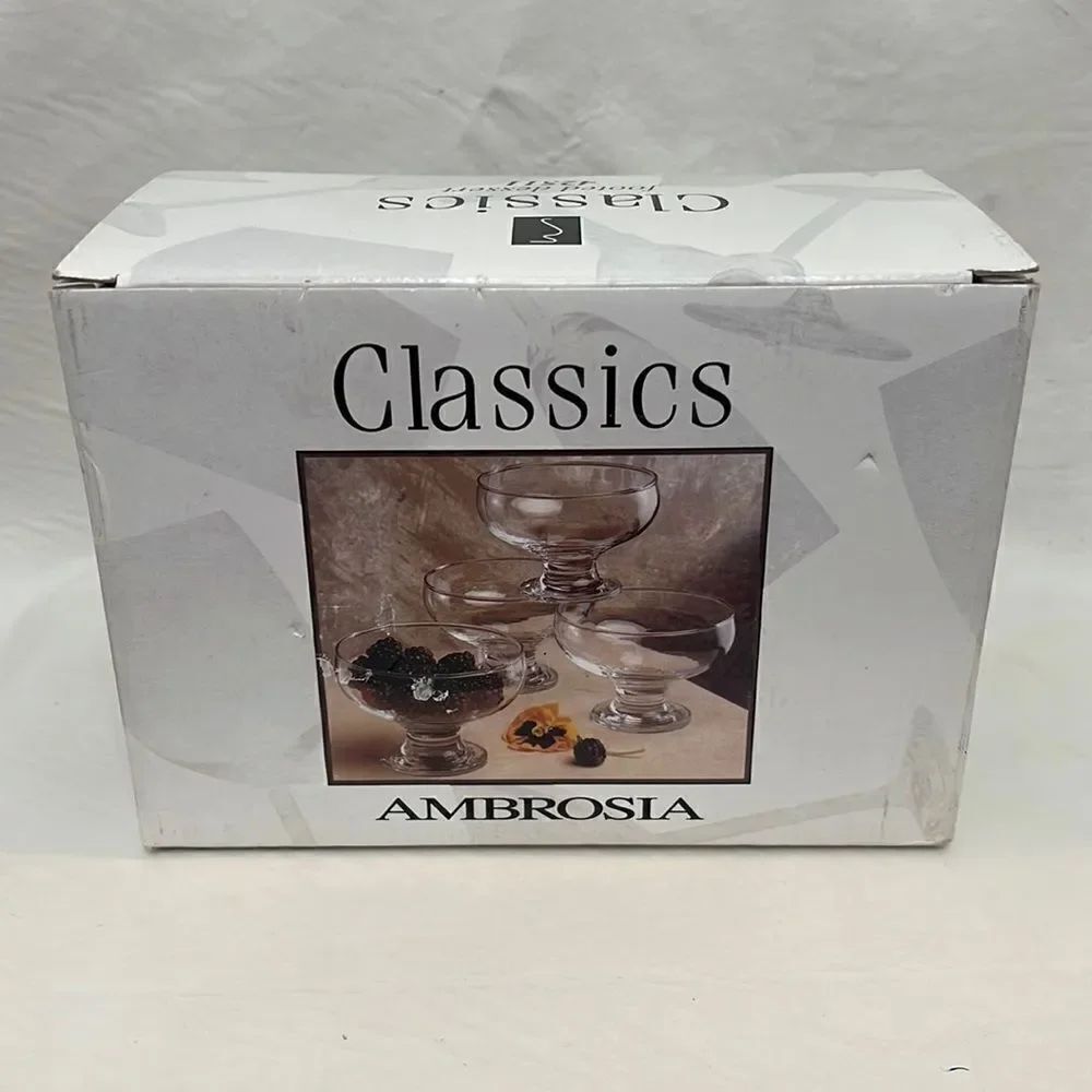 Classics Ambrosia Cups Durable Clear Glass Set Of 4 Footed Dessert Ice Cream